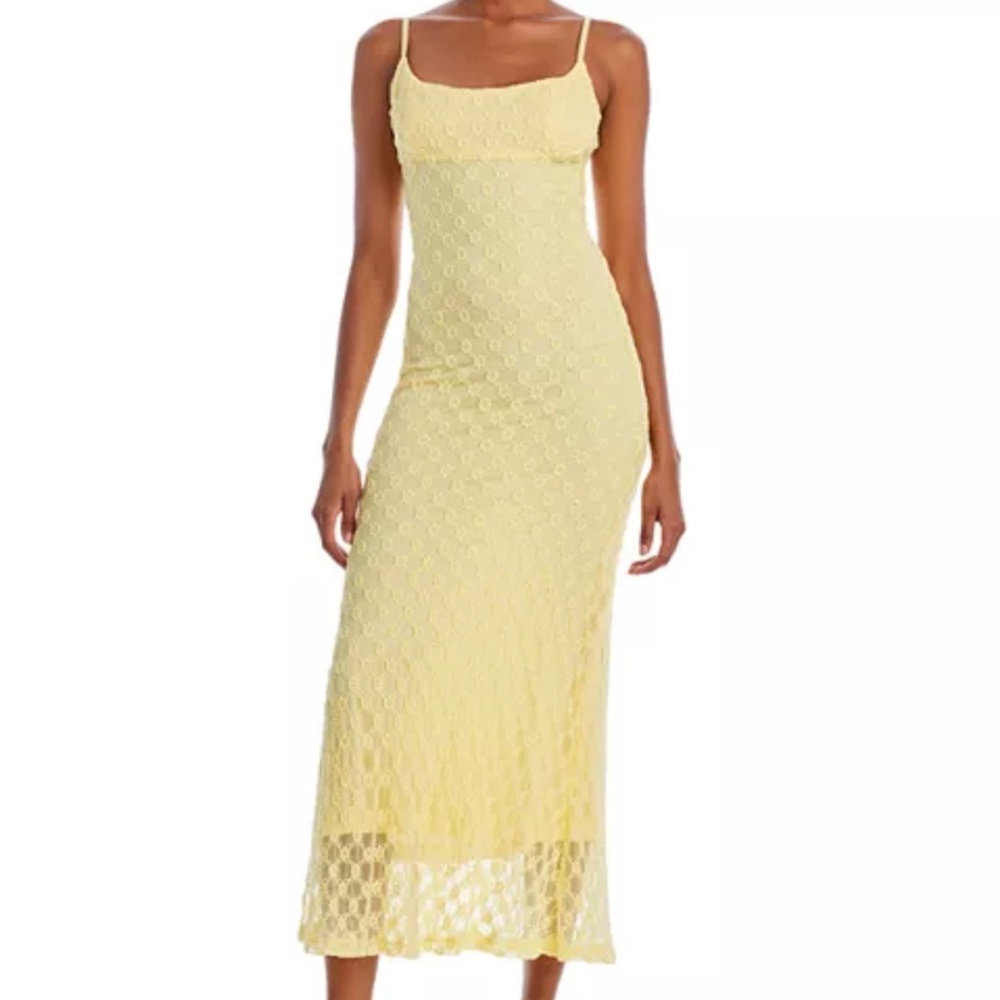 Bardot Adoni Floral Mesh Midi Slip Dress Canary Yellow